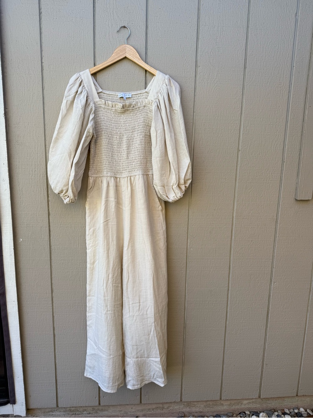 Ivy City Co Cream Jumpsuit with Puff Sleeves